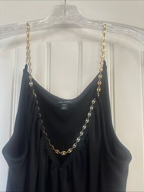 INC International Concepts Black Tank Top with Gold Chain Accent.